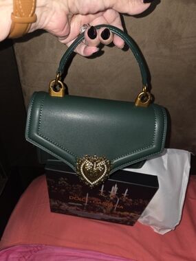 New  Dark Green Leather Shoulder Bag with Gold Hardware